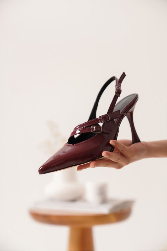 Lenora Premium Women's Burgundy Patent Leather High Heel Shoes