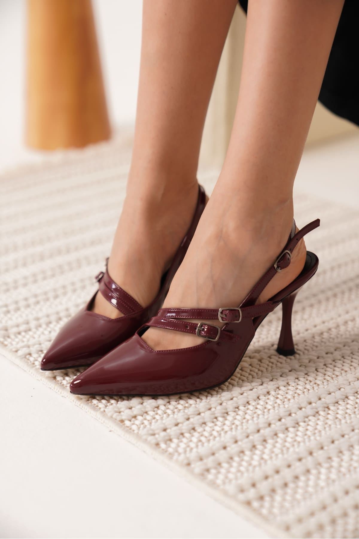 Lenora Premium Women's Burgundy Patent Leather High Heel Shoes