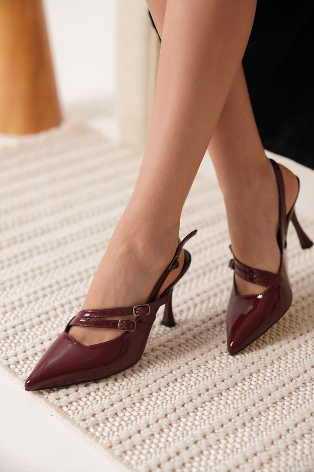 Lenora Premium Women's Burgundy Patent Leather High Heel Shoes