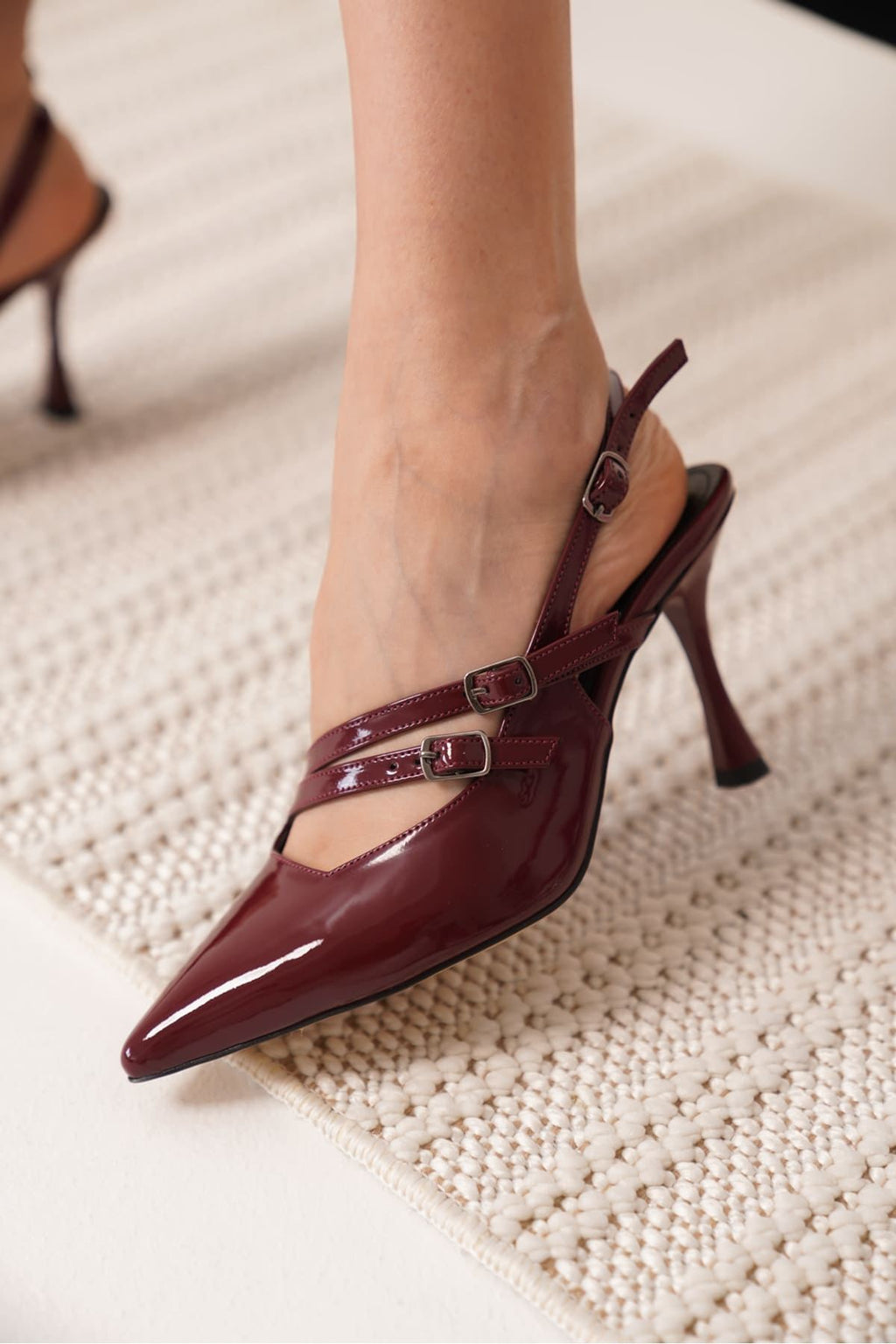 Lenora Premium Women's Burgundy Patent Leather High Heel Shoes