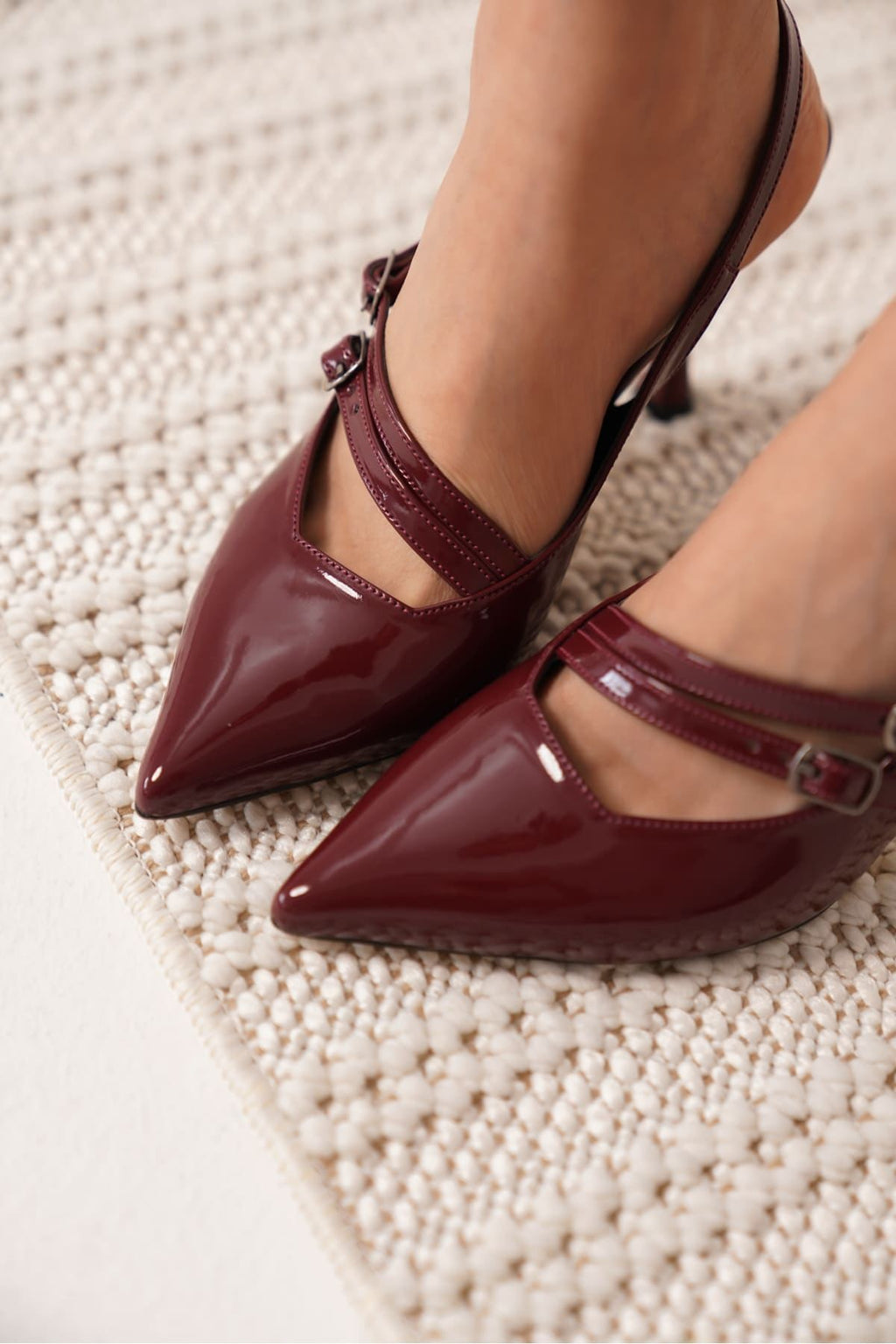 Lenora Premium Women's Burgundy Patent Leather High Heel Shoes