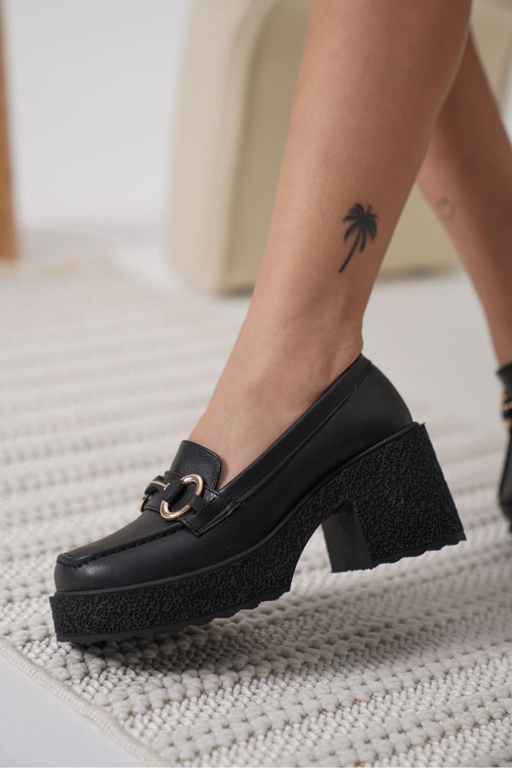 Leona Premium Black Buckled Wedge Heel Shoes