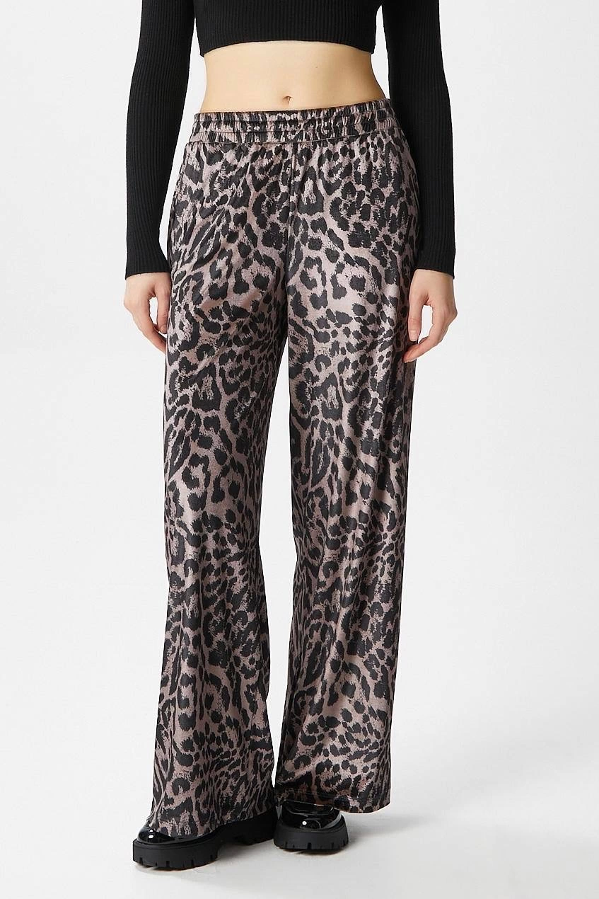 Leopar Desen Pantolon Bej