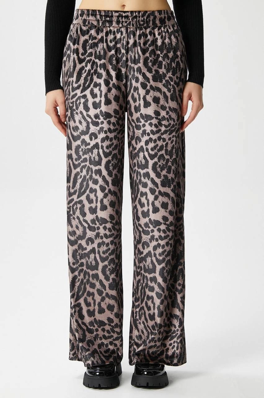 Leopar Desen Pantolon Bej