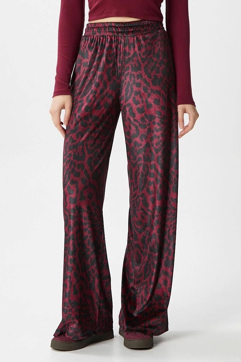 Leopar Desen Pantolon Bordo