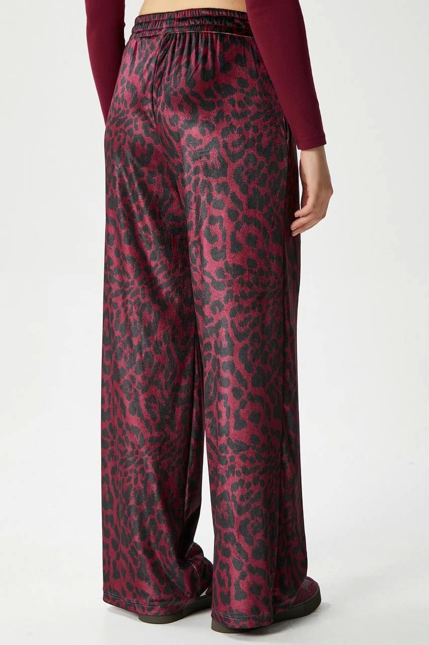 Leopar Desen Pantolon Bordo