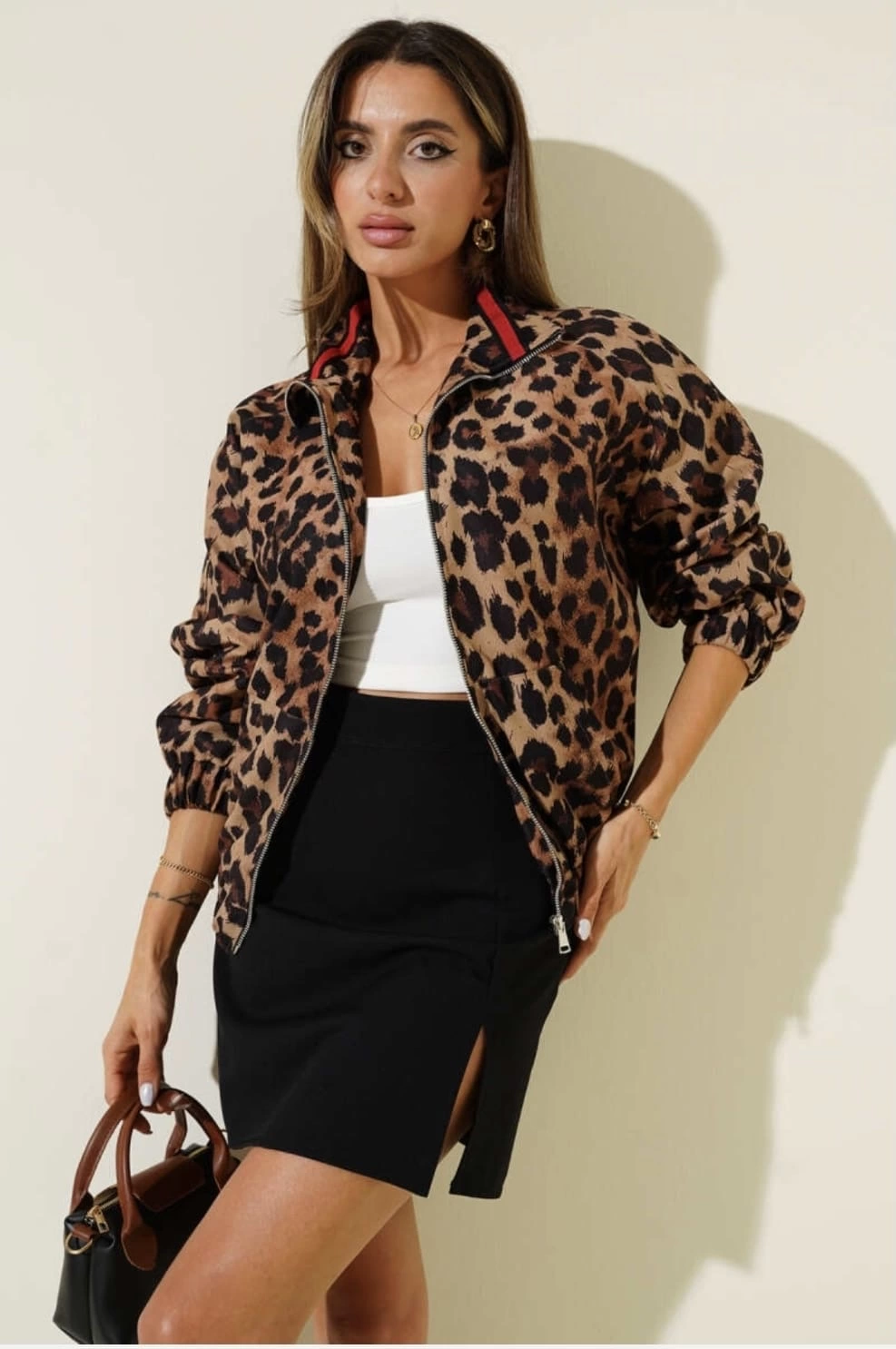 Leopar Desenli Astarlı Siyah Ceket