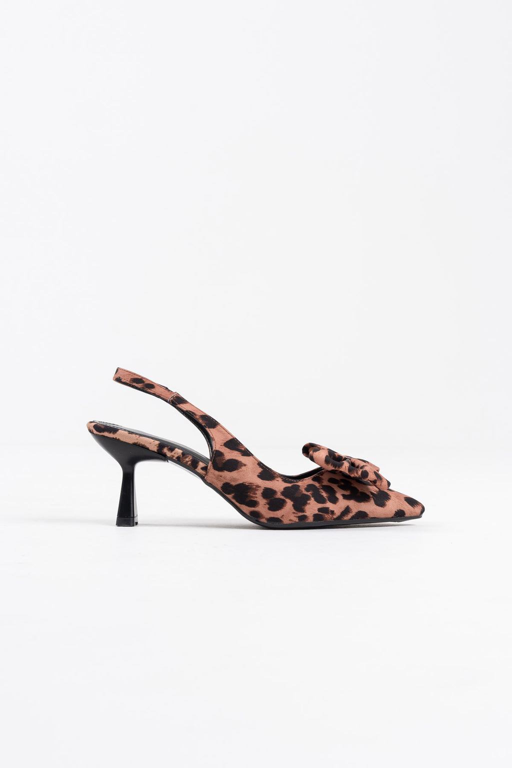 ZR-T1 Premium Leopar Fiyonklu Kitten Topuklu Slingback Kadın Topuklu Ayakkabı