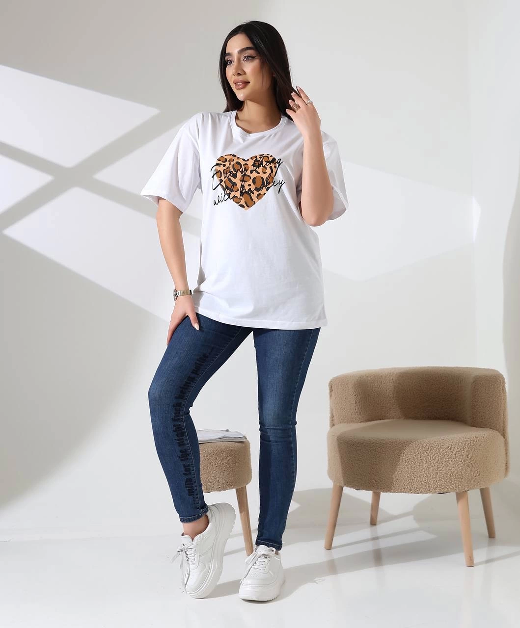 Leopar Kalp Baskılı Tişört