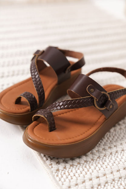 Likya Premium Acı Kahve Hakiki Deri Sandalet