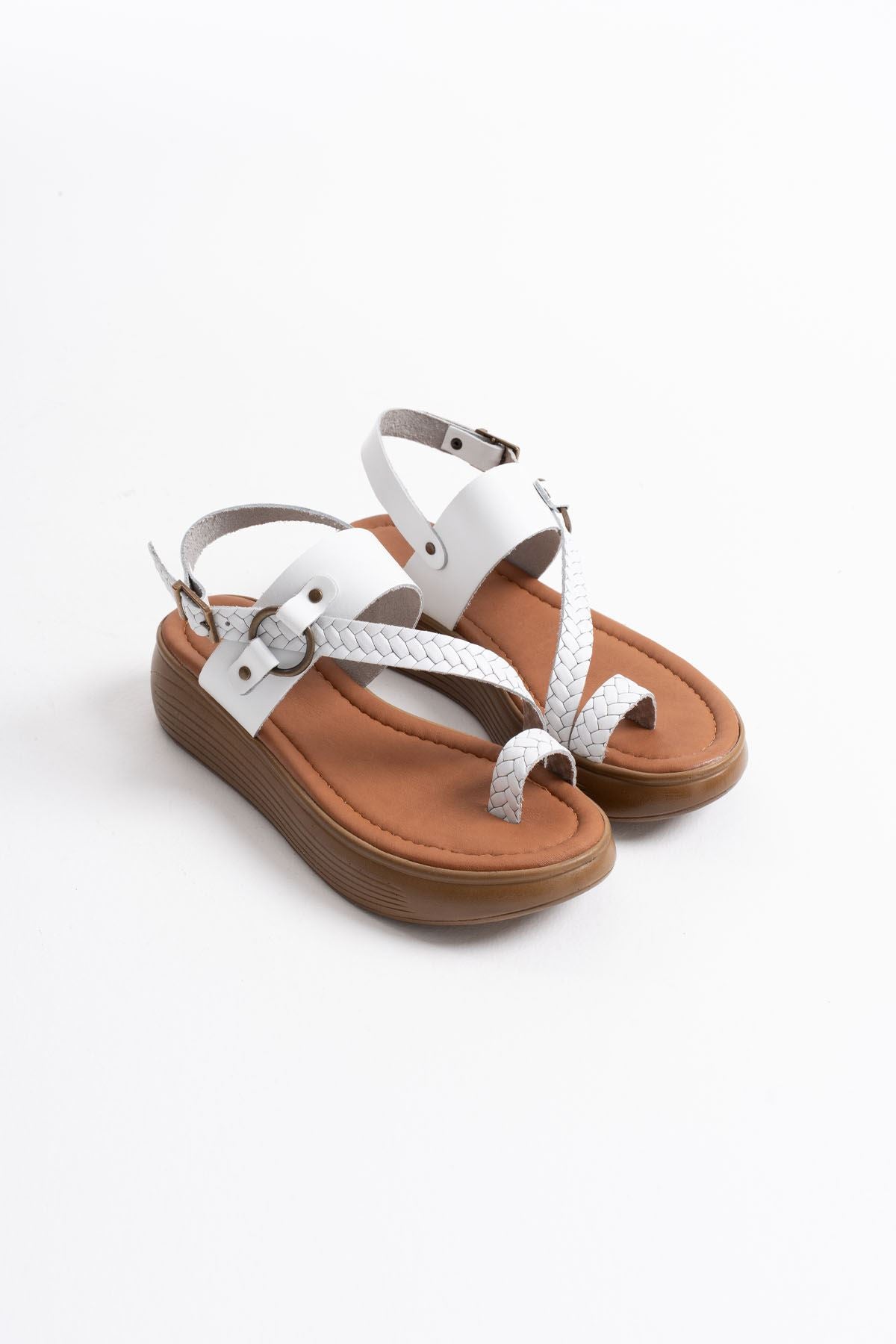 Likya Premium White Genuine Leather Sandals 