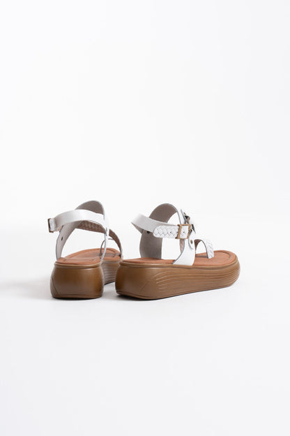 Likya Premium White Genuine Leather Sandals 