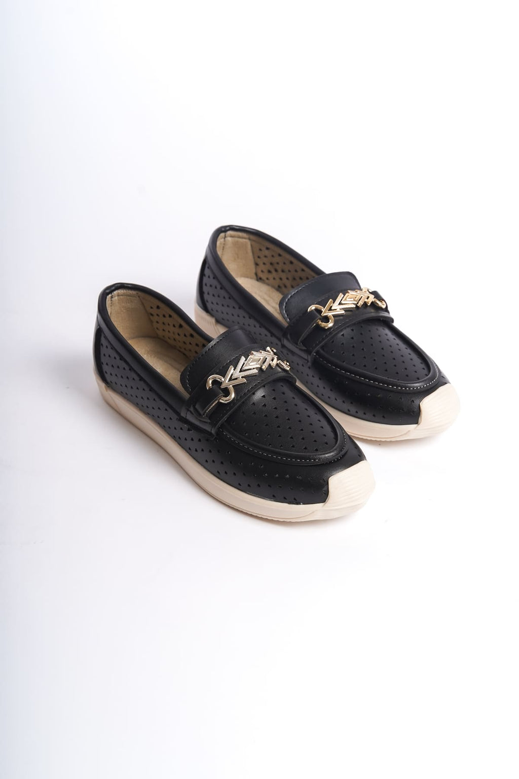 SoftWalk Bağcıksız Ortopedik Rahat Kadın Babet Ayakkabı - Kalp Desen Siyah