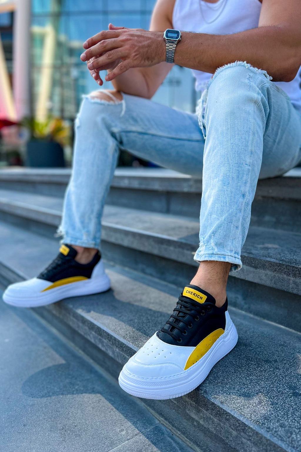 ZRC115 Premium Günlük Erkek Spor Sneaker Beyaz Sarı