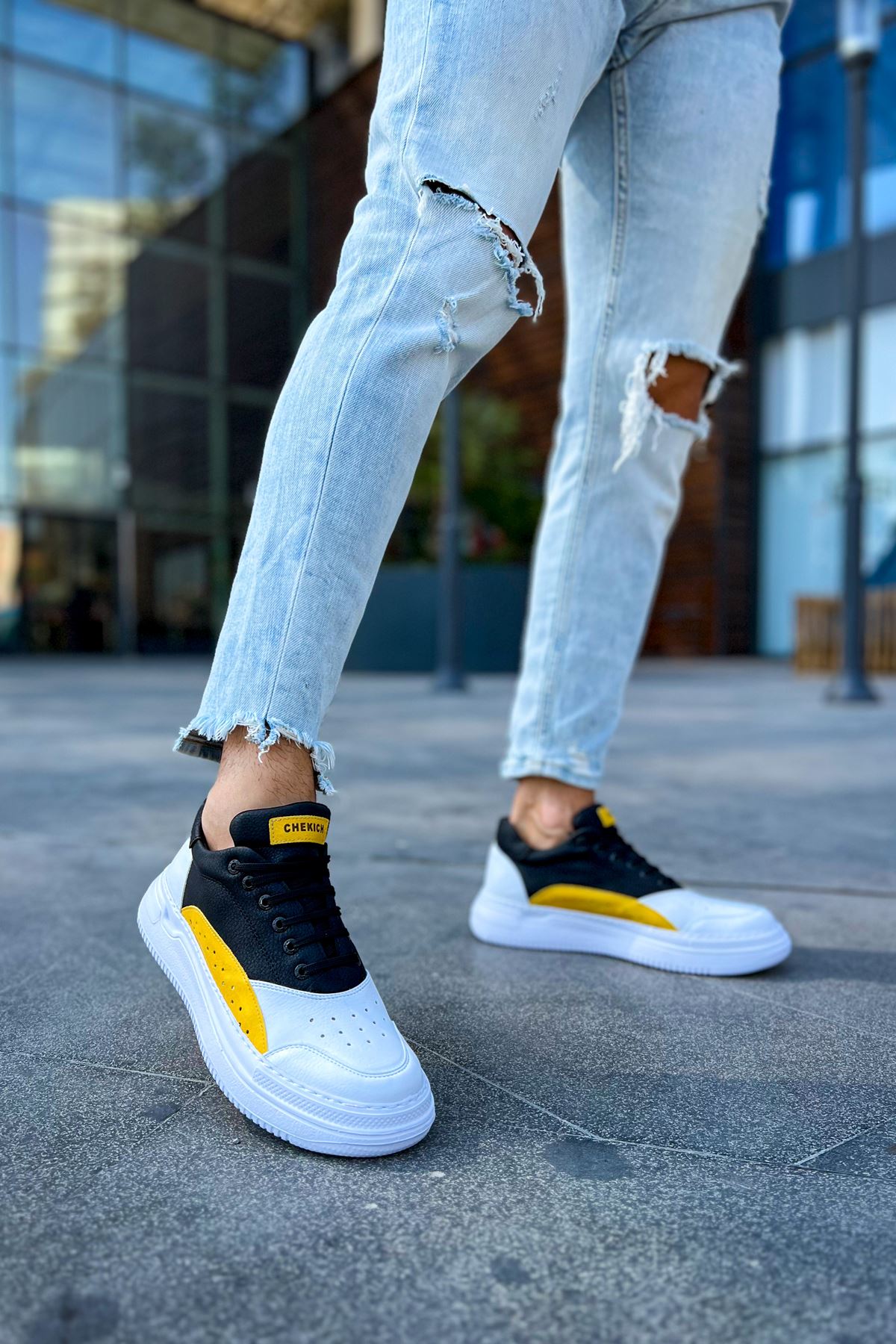 ZRC115 Premium Günlük Erkek Spor Sneaker Beyaz Sarı