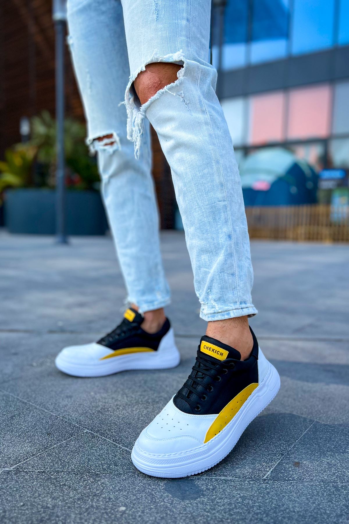 ZRC115 Premium Günlük Erkek Spor Sneaker Beyaz Sarı