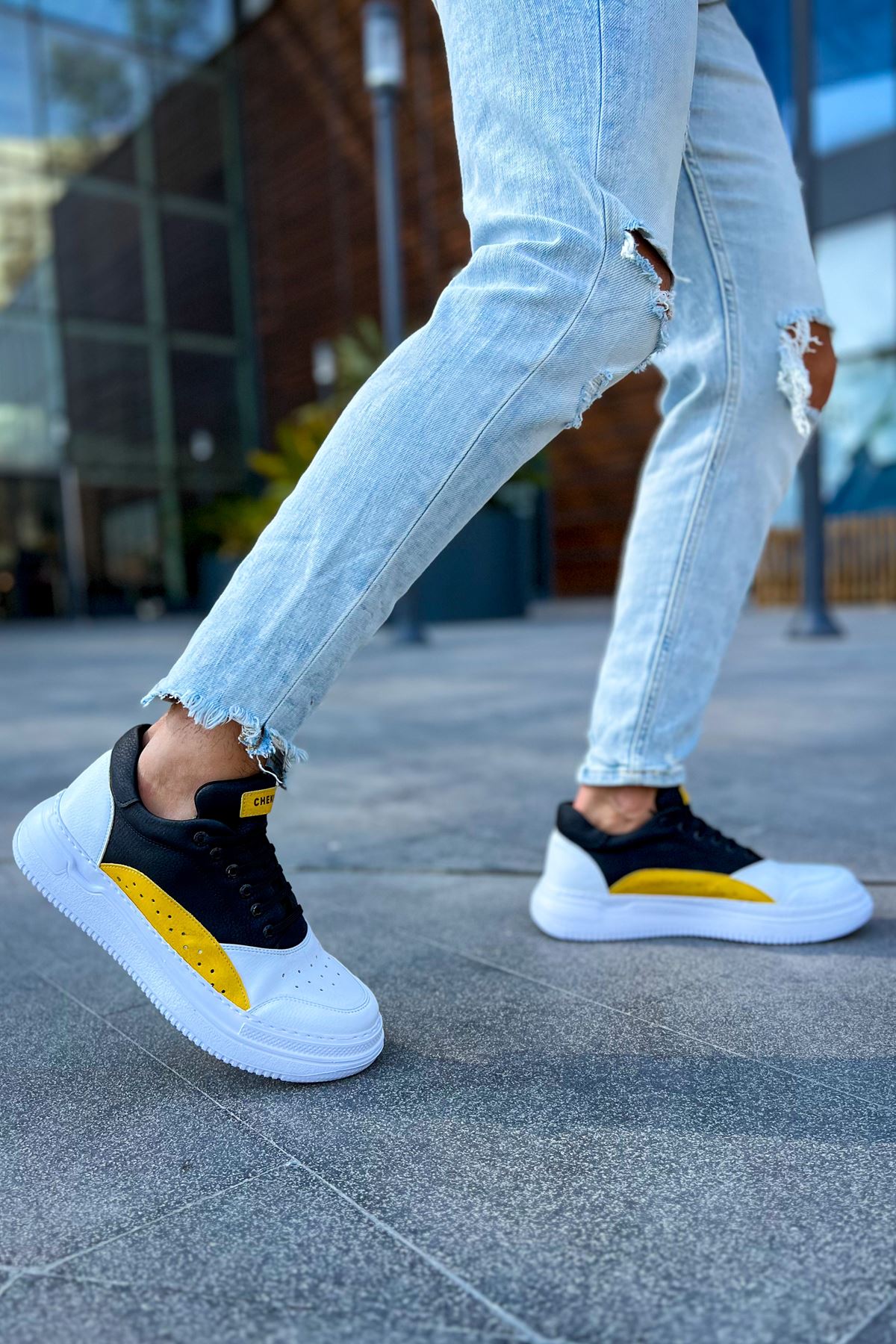 ZRC115 Premium Günlük Erkek Spor Sneaker Beyaz Sarı