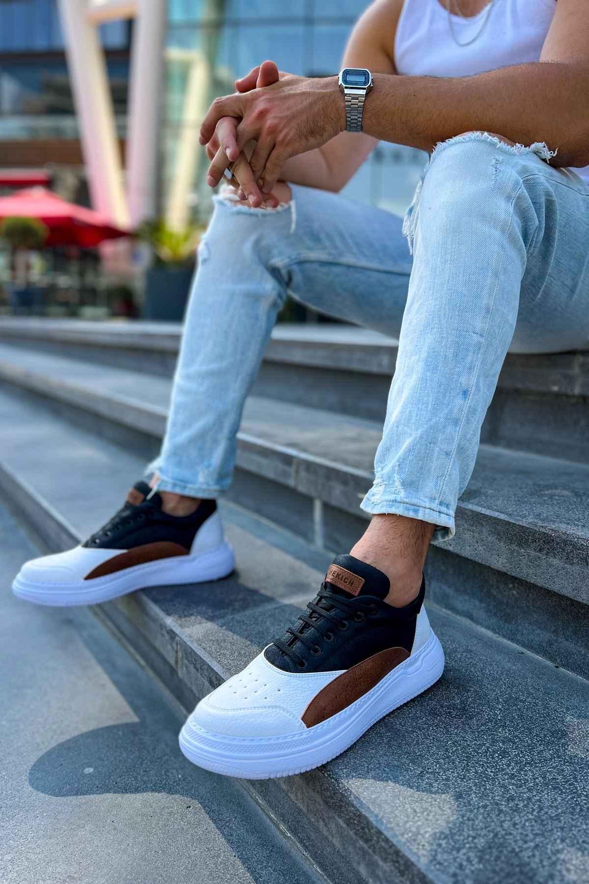 ZRC115 Premium Günlük Erkek Spor Sneaker Beyaz Taba