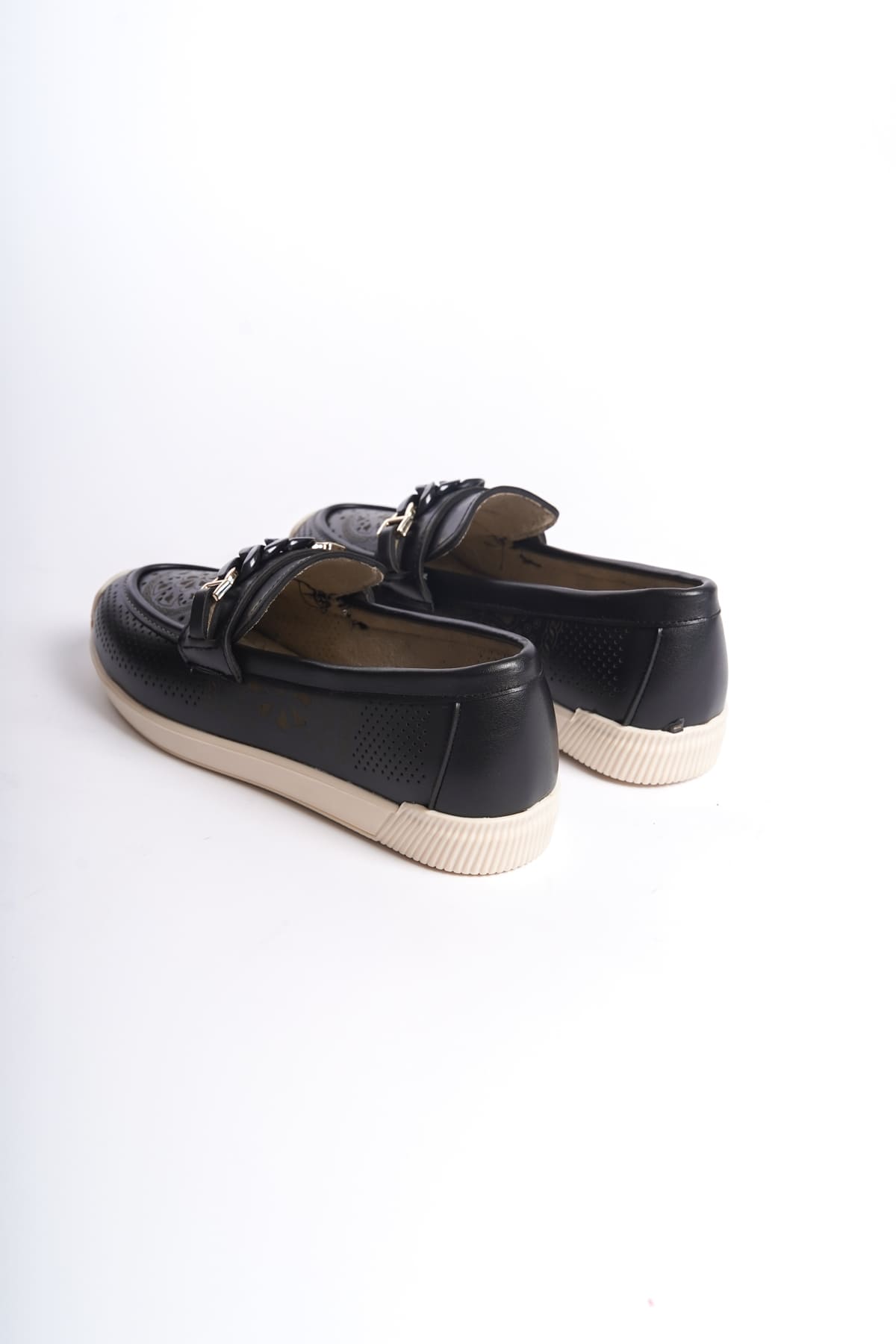 LIZY Laceless Orthopedic Comfortable Floral Patterned Ballerina Mother's Shoes - Black