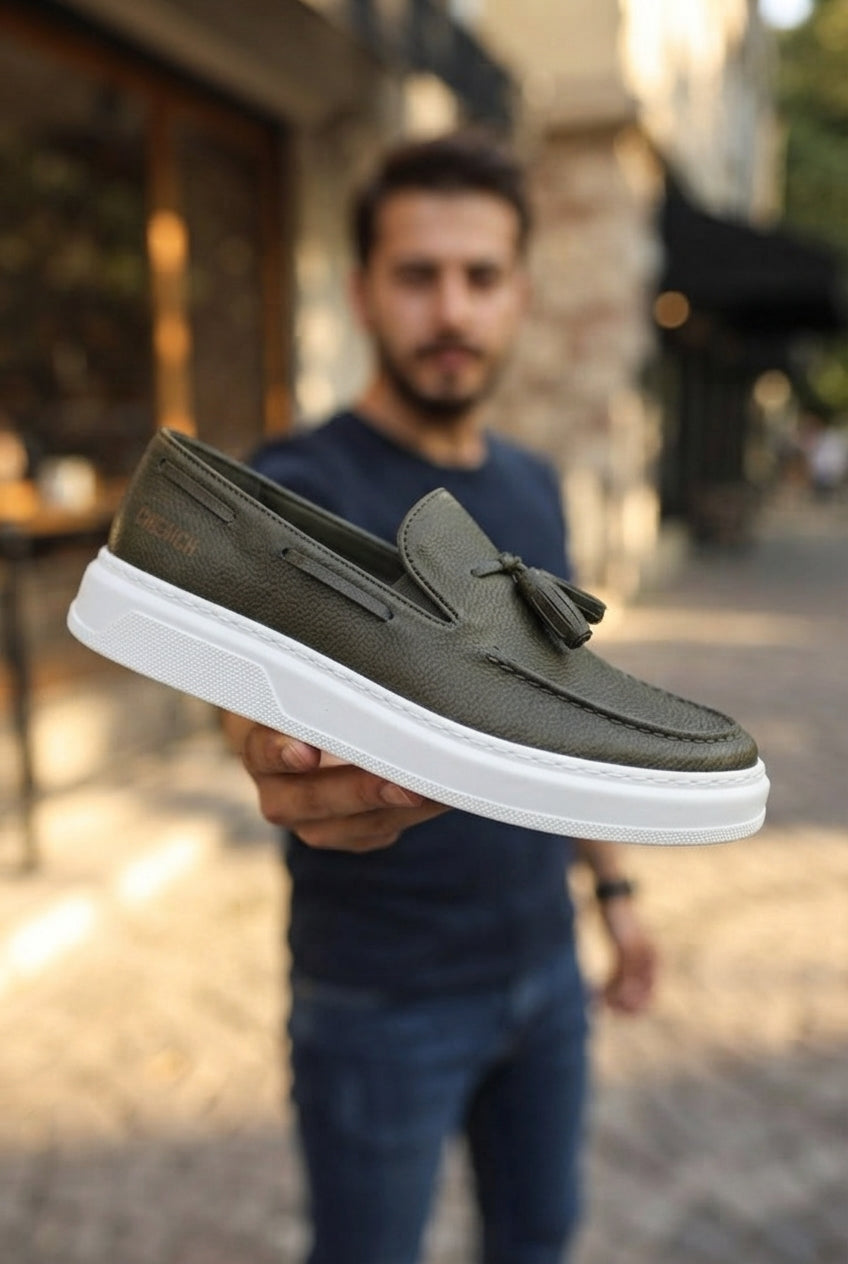 Loafer-X Yüksek Kalite Premium Bağcıksız Günlük Erkek Loafer Haki
