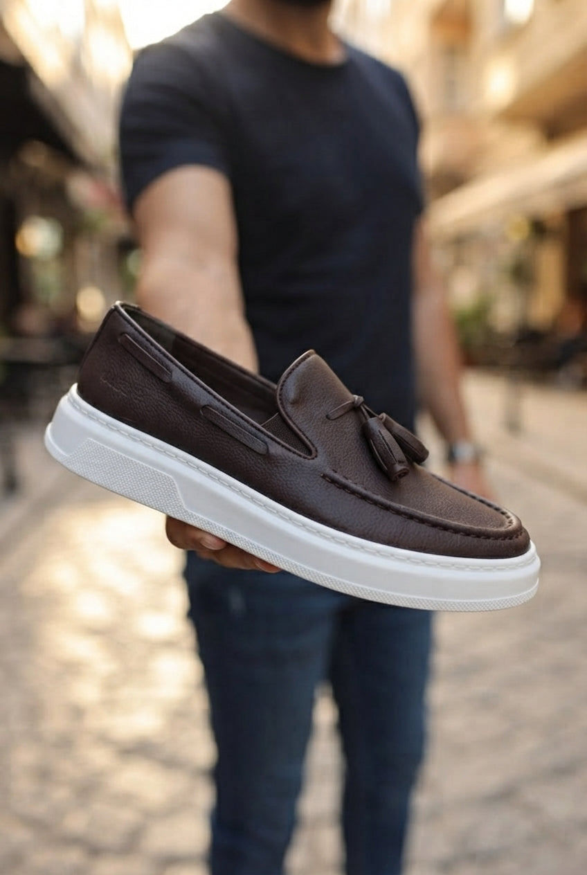 Loafer-X Yüksek Kalite Premium Bağcıksız Günlük Erkek Loafer Kahve