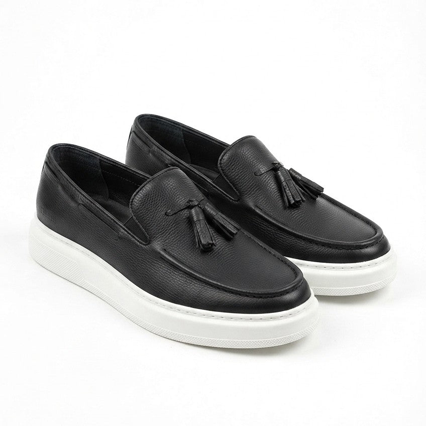 Loafer-X Yüksek Kalite Premium Bağcıksız Günlük Erkek Loafer Siyah Beyaz