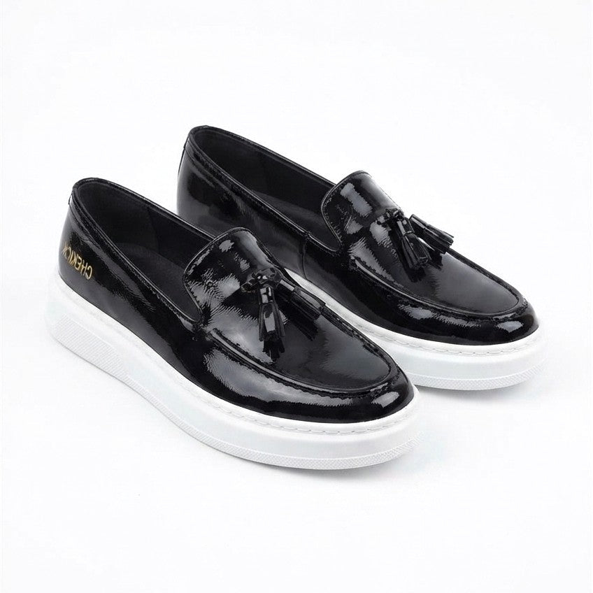 Loafer-X Yüksek Kalite Premium Bağcıksız Günlük Erkek Loafer Siyah Beyaz Rugan