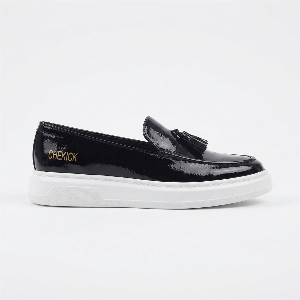 Loafer-X Yüksek Kalite Premium Bağcıksız Günlük Erkek Loafer Siyah Beyaz Rugan