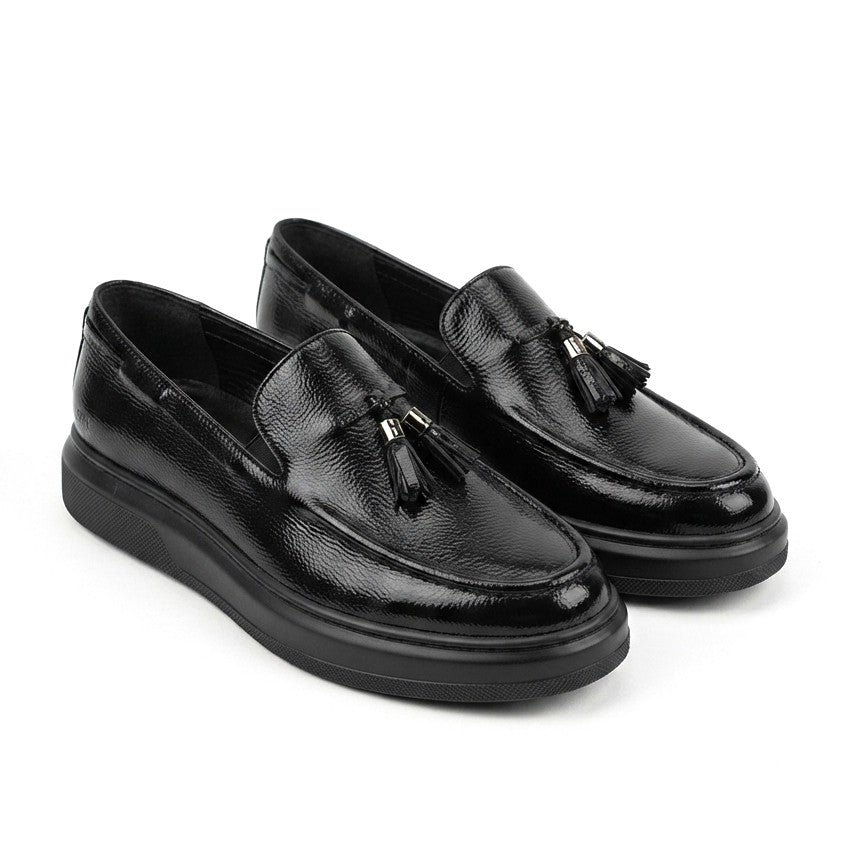 Loafer-X Yüksek Kalite Premium Bağcıksız Günlük Erkek Loafer Siyah Rugan