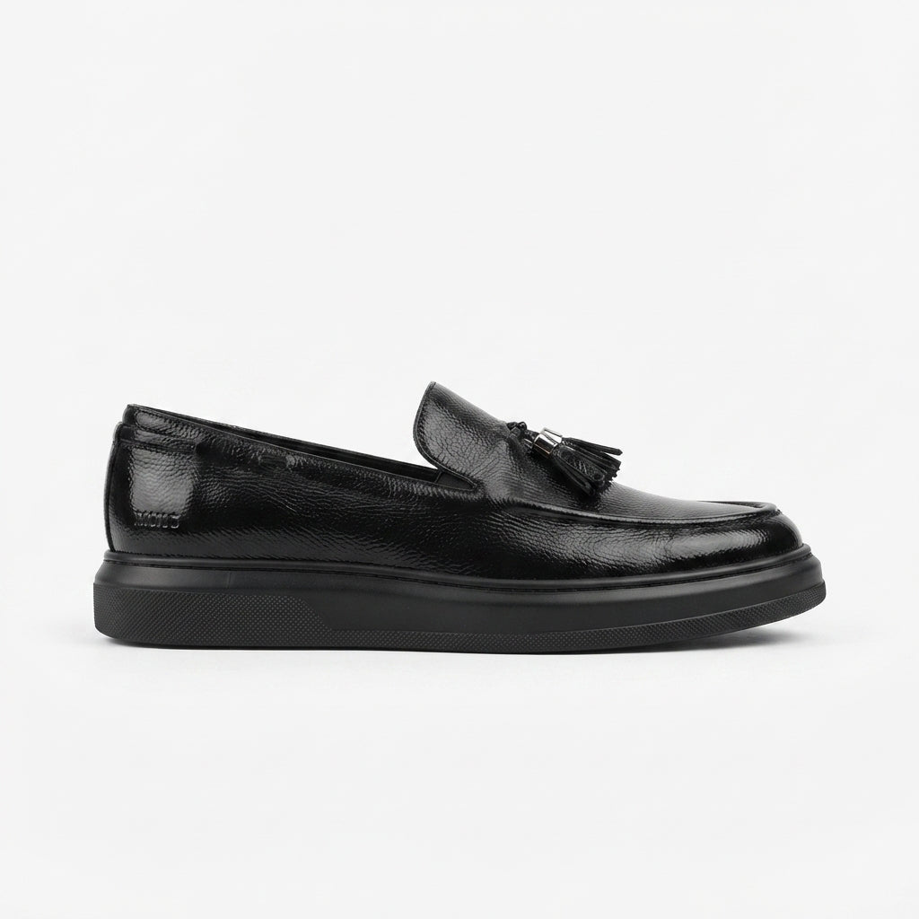 Loafer-X Yüksek Kalite Premium Bağcıksız Günlük Erkek Loafer Siyah Rugan