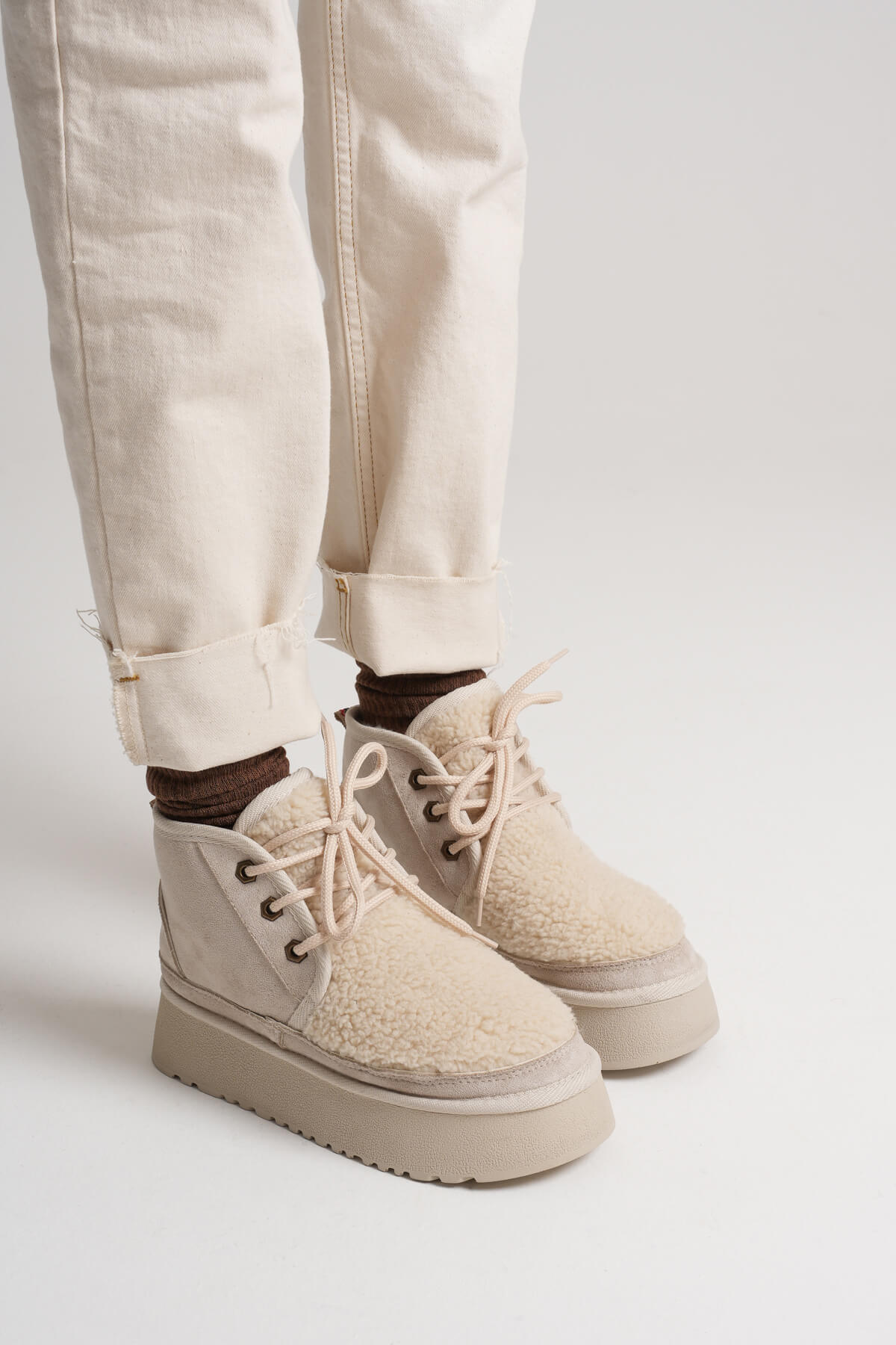 Loana Premium Women's Furry Beige Winter Thick-Soled Boots