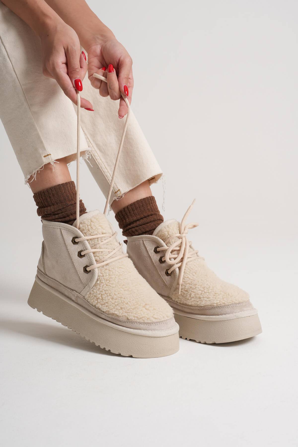 Loana Premium Women's Furry Beige Winter Thick-Soled Boots
