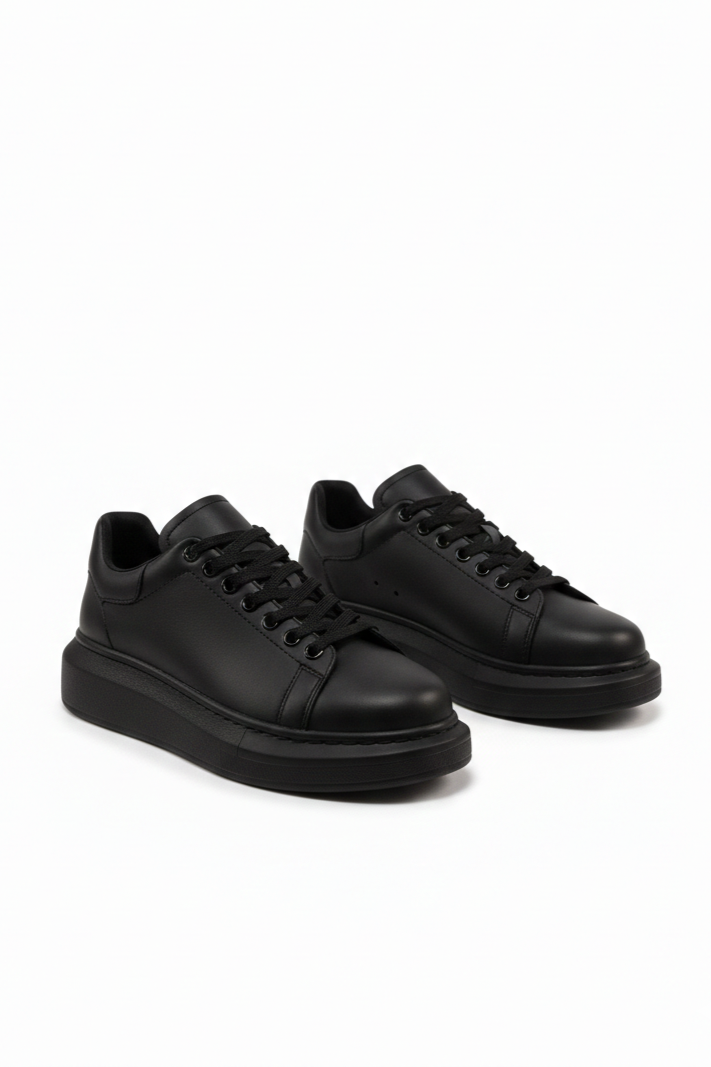 London Edition Yüksek Kalite Bağcıklı Kalın Taban Erkek Siyah Sneaker