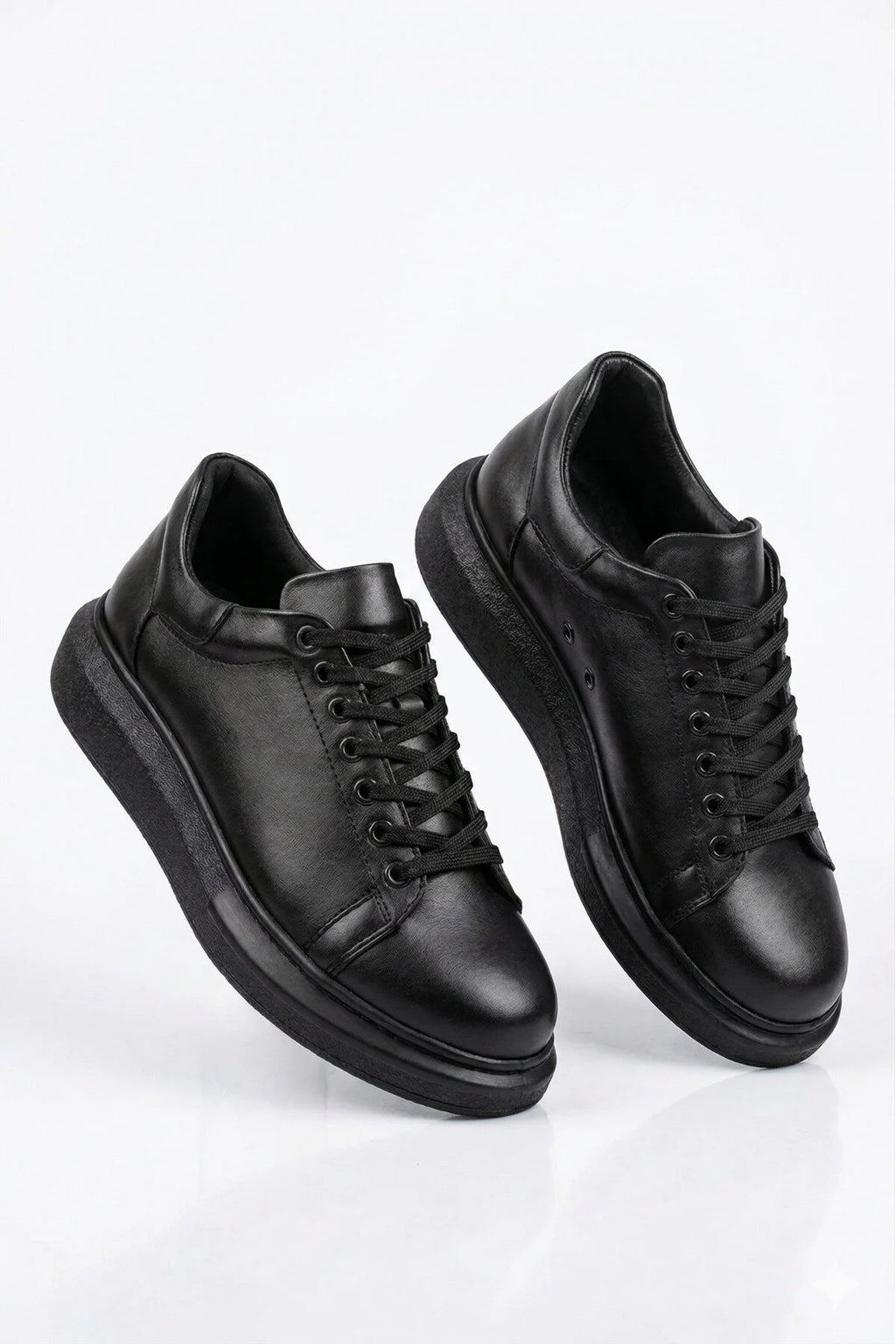 London Edition Yüksek Kalite Bağcıklı Kalın Taban Erkek Siyah Sneaker