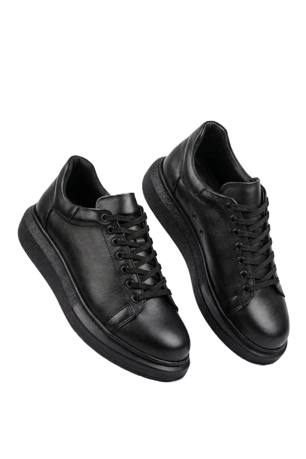 London Edition Yüksek Kalite Bağcıklı Kalın Taban Erkek Siyah Sneaker