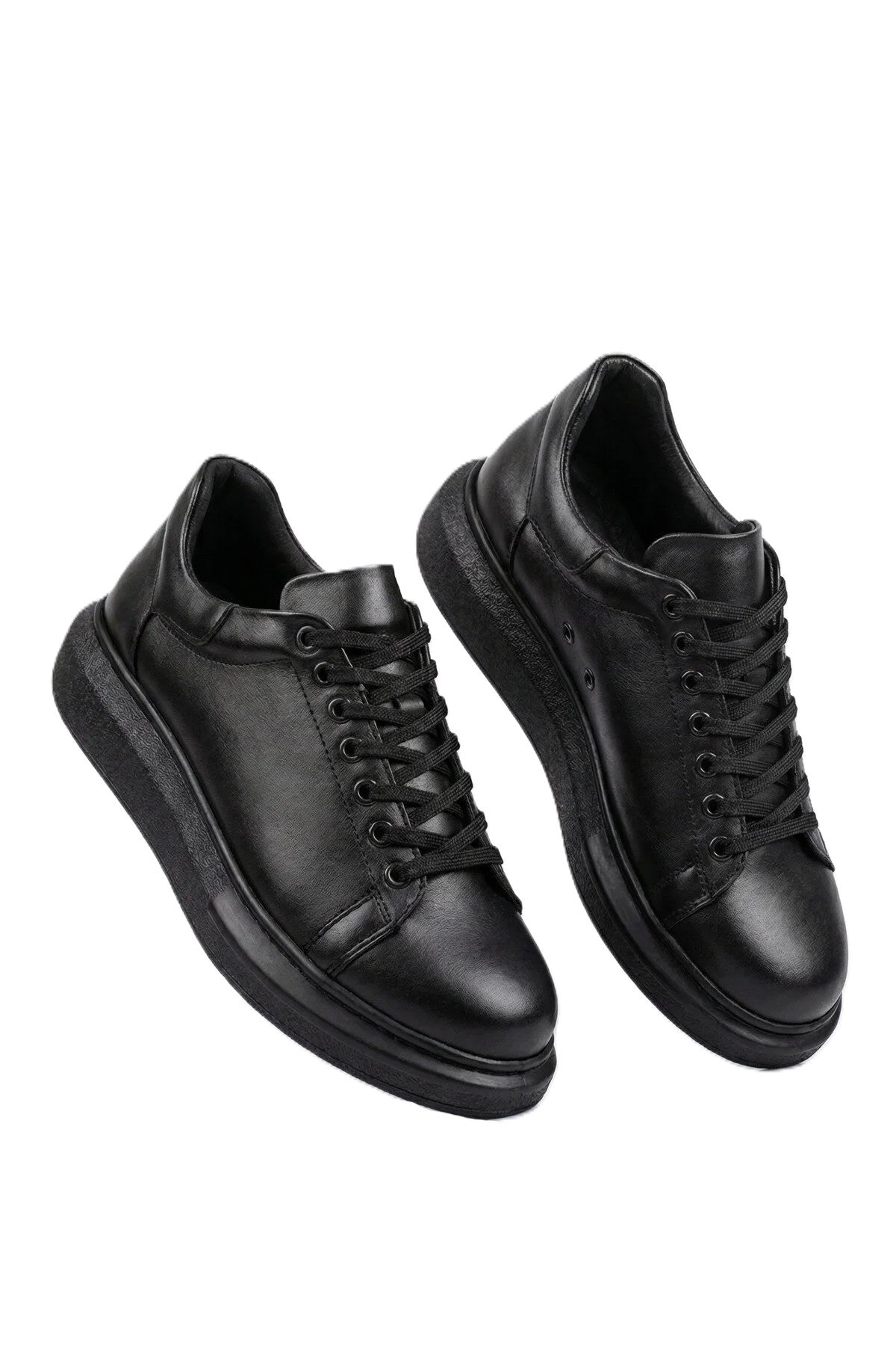 London Edition Yüksek Kalite Bağcıklı Kalın Taban Erkek Siyah Sneaker