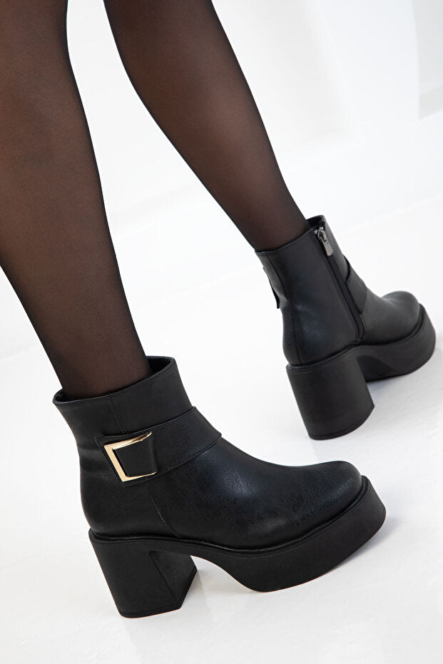 Lonji Premium Siyah Platform Topuklu Bot