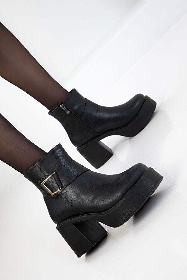 Lonji Premium Siyah Platform Topuklu Bot