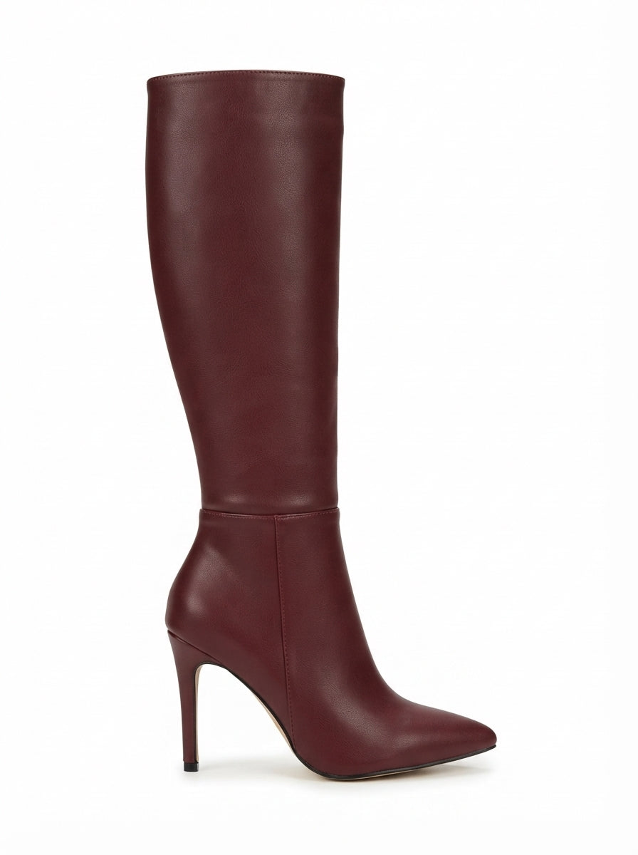 ZRİNX-226 Premium Bordo Fermuarlı Lastikli İnce Yüksek Topuklu Kadın Çizme 11 cm