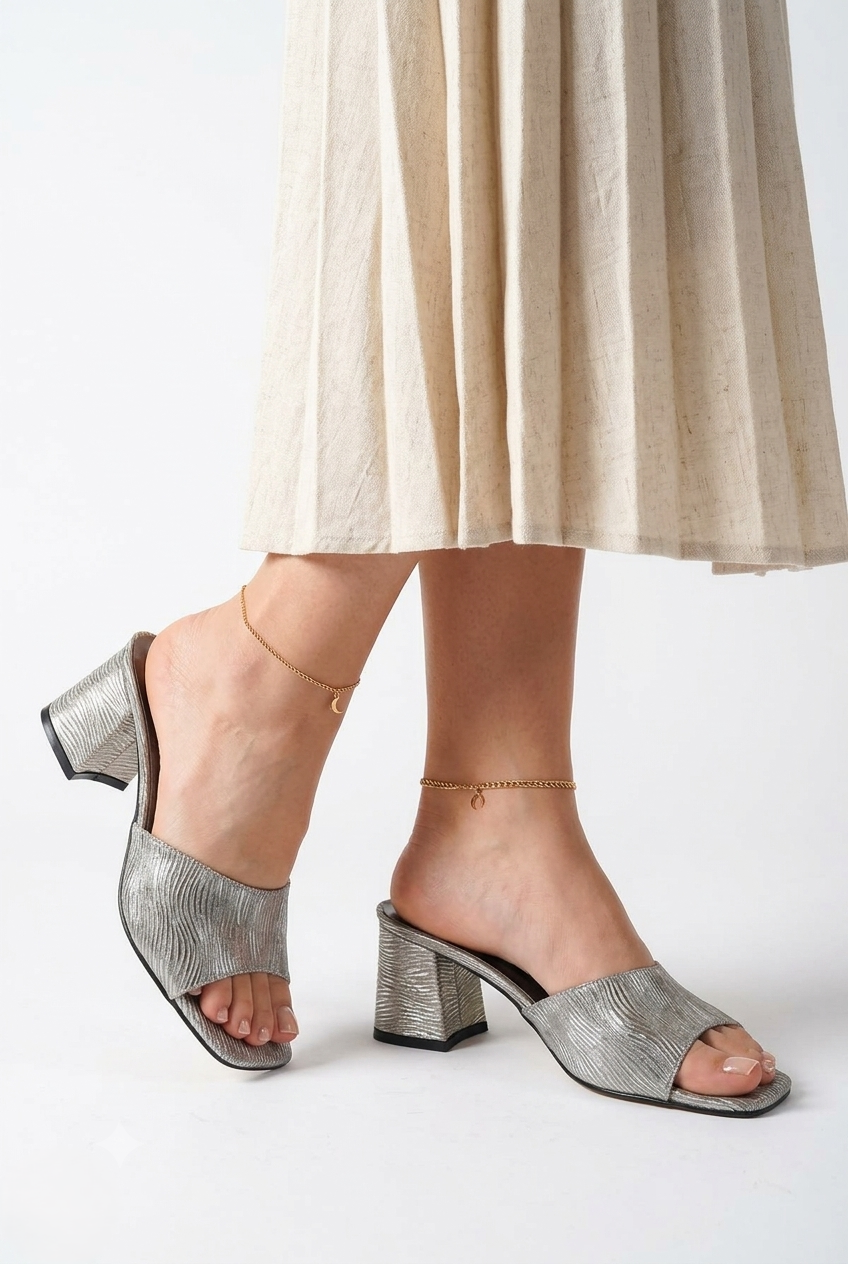 Luart Platinum Glittery Heeled Slippers