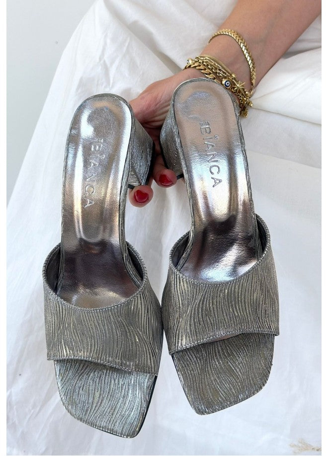 Luart Platinum Glittery Heeled Slippers
