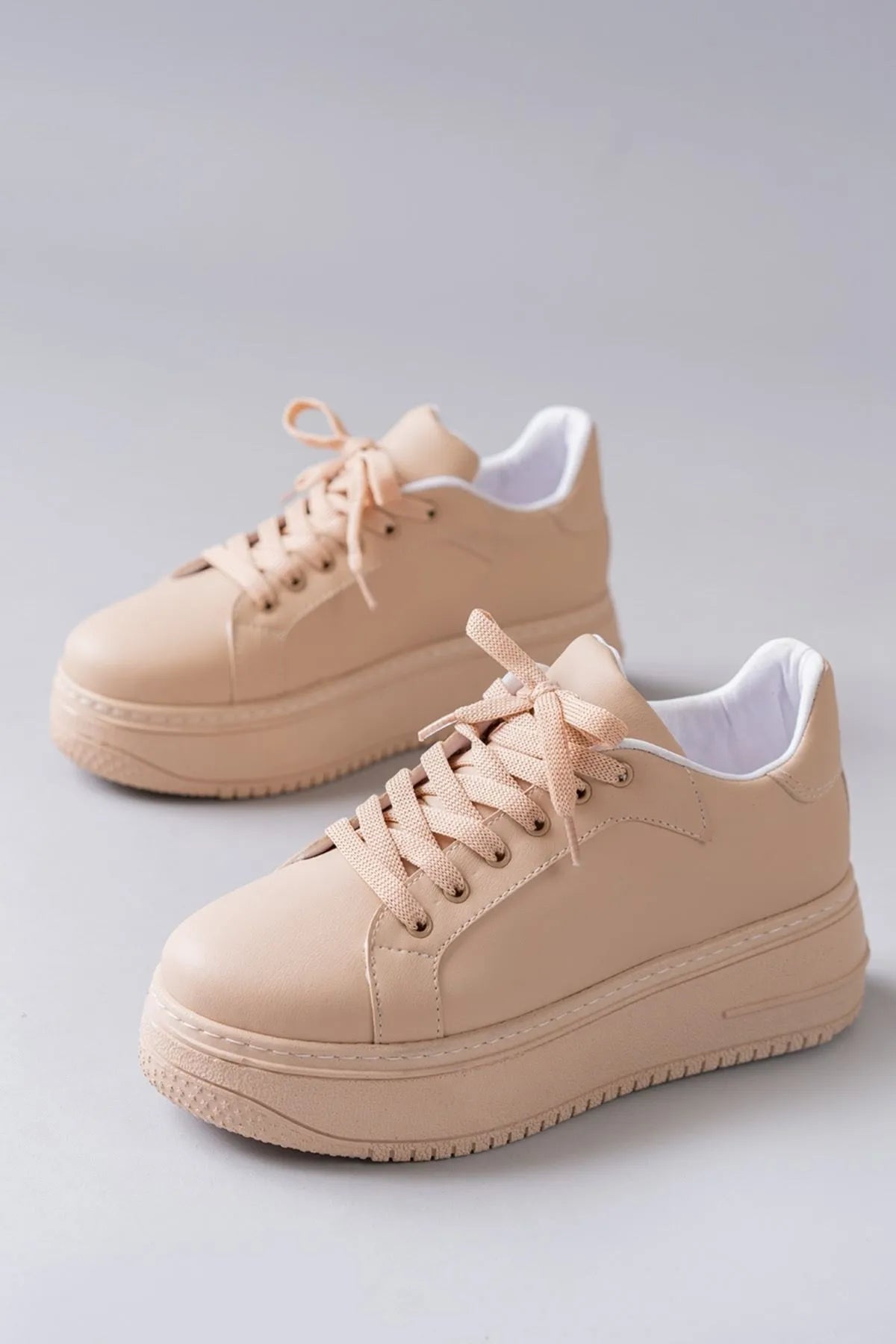 Luke Beige Lace-Up Basic Women's Sneakers