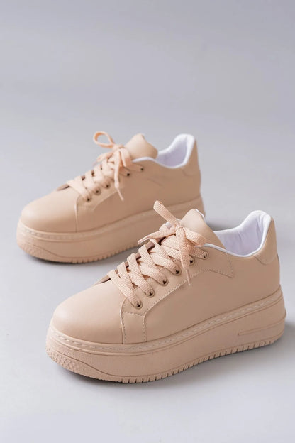 Luke Beige Lace-Up Basic Women's Sneakers