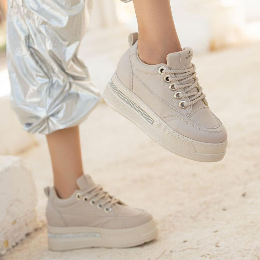LULU Premium Ortopedik Bej Gizli Topuk Kadın Sneakers