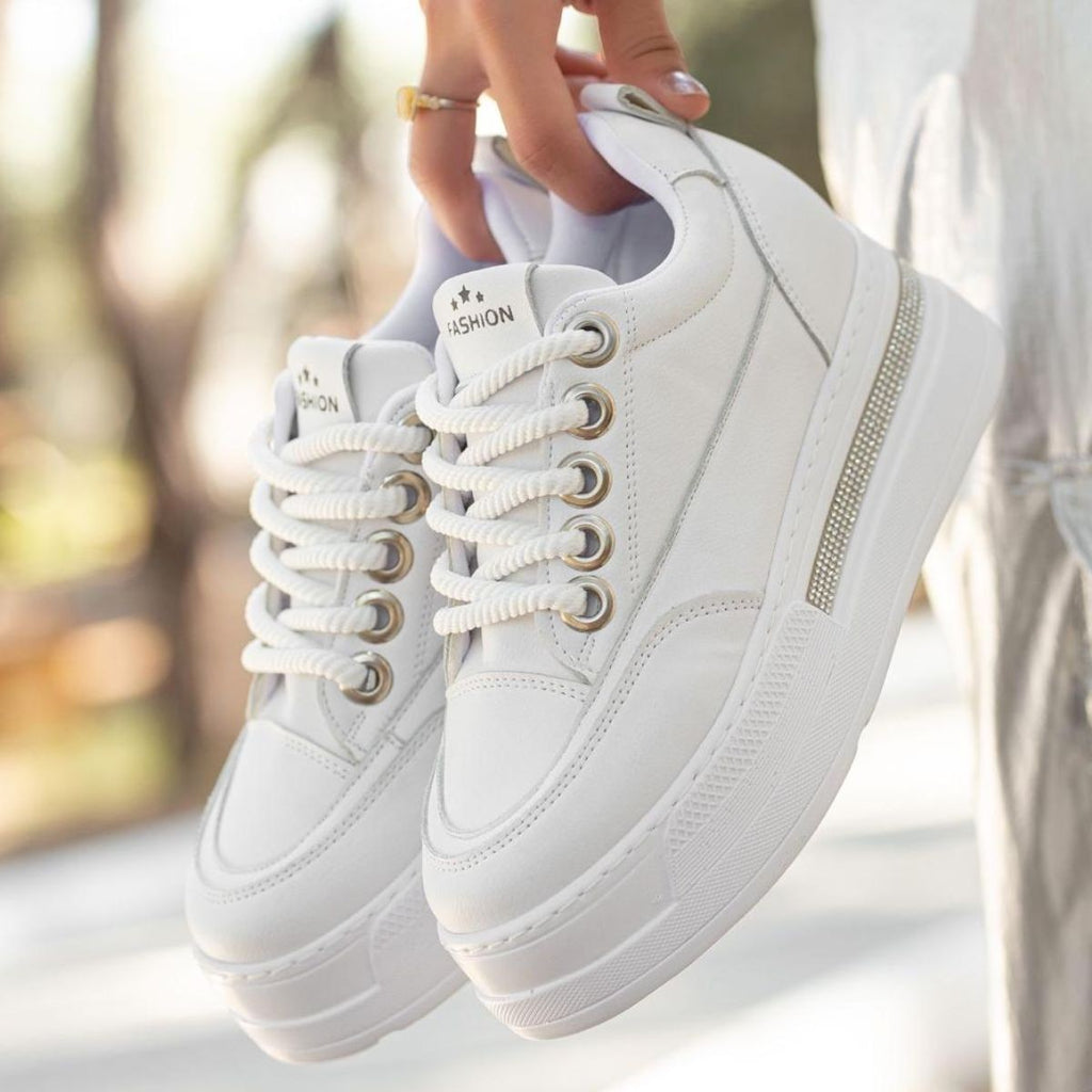 LULU Premium Ortopedik Beyaz Gizli Topuk Kadın Sneakers