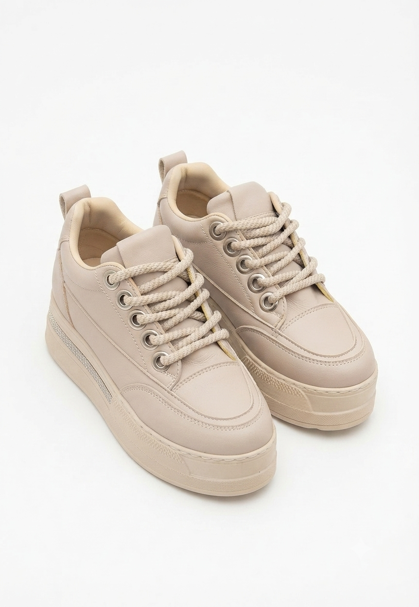 LULU Premium Ortopedik Bej Gizli Topuk Kadın Sneakers
