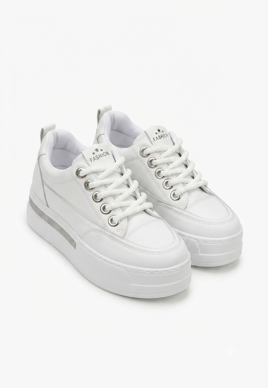 LULU Premium Ortopedik Beyaz Gizli Topuk Kadın Sneakers 8 cm