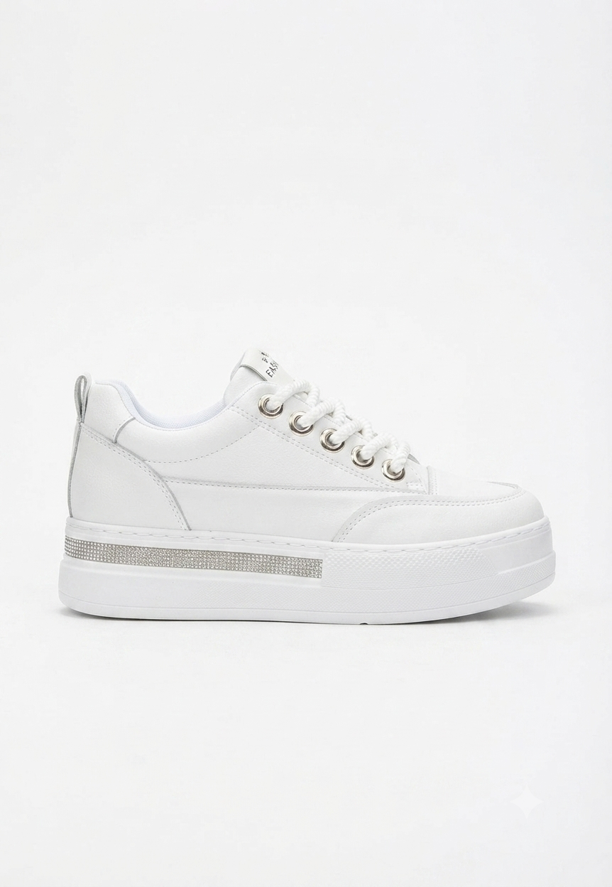 LULU Premium Ortopedik Beyaz Gizli Topuk Kadın Sneakers 8 cm