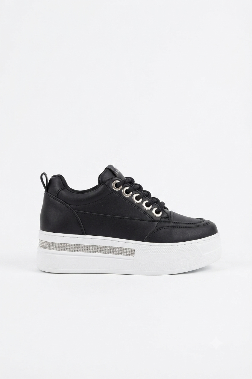 LULU Premium Ortopedik Siyah Beyaz Gizli Topuk Kadın Sneakers