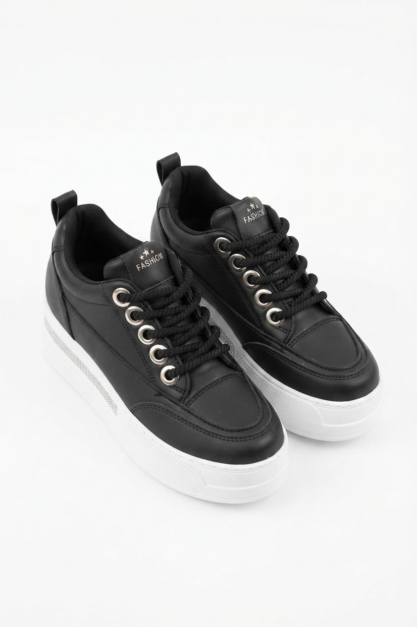 LULU Premium Ortopedik Siyah Beyaz Gizli Topuk Kadın Sneakers